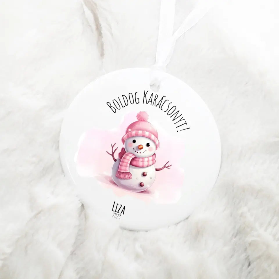 Kerámia karácsonyfa dísz - Hóember