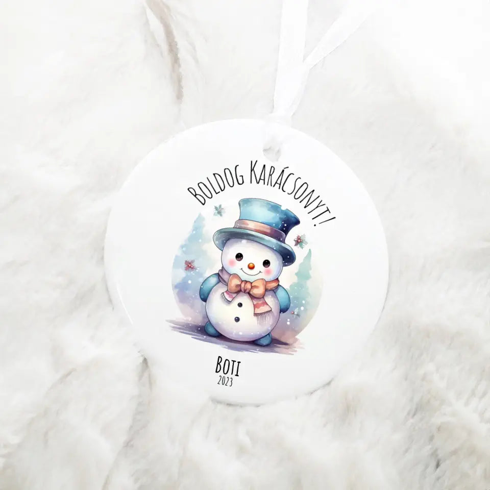 Kerámia karácsonyfa dísz - Hóember