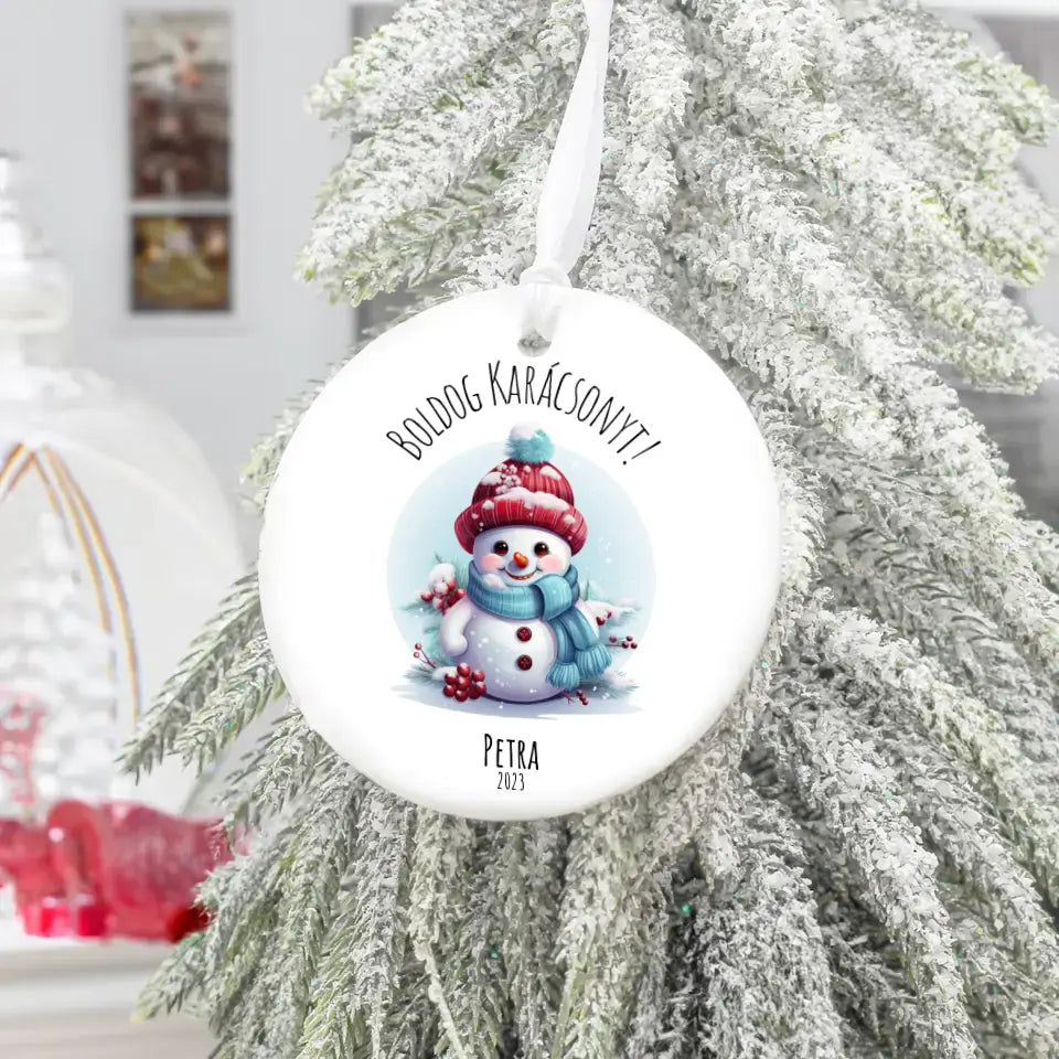 Kerámia karácsonyfa dísz - Hóember