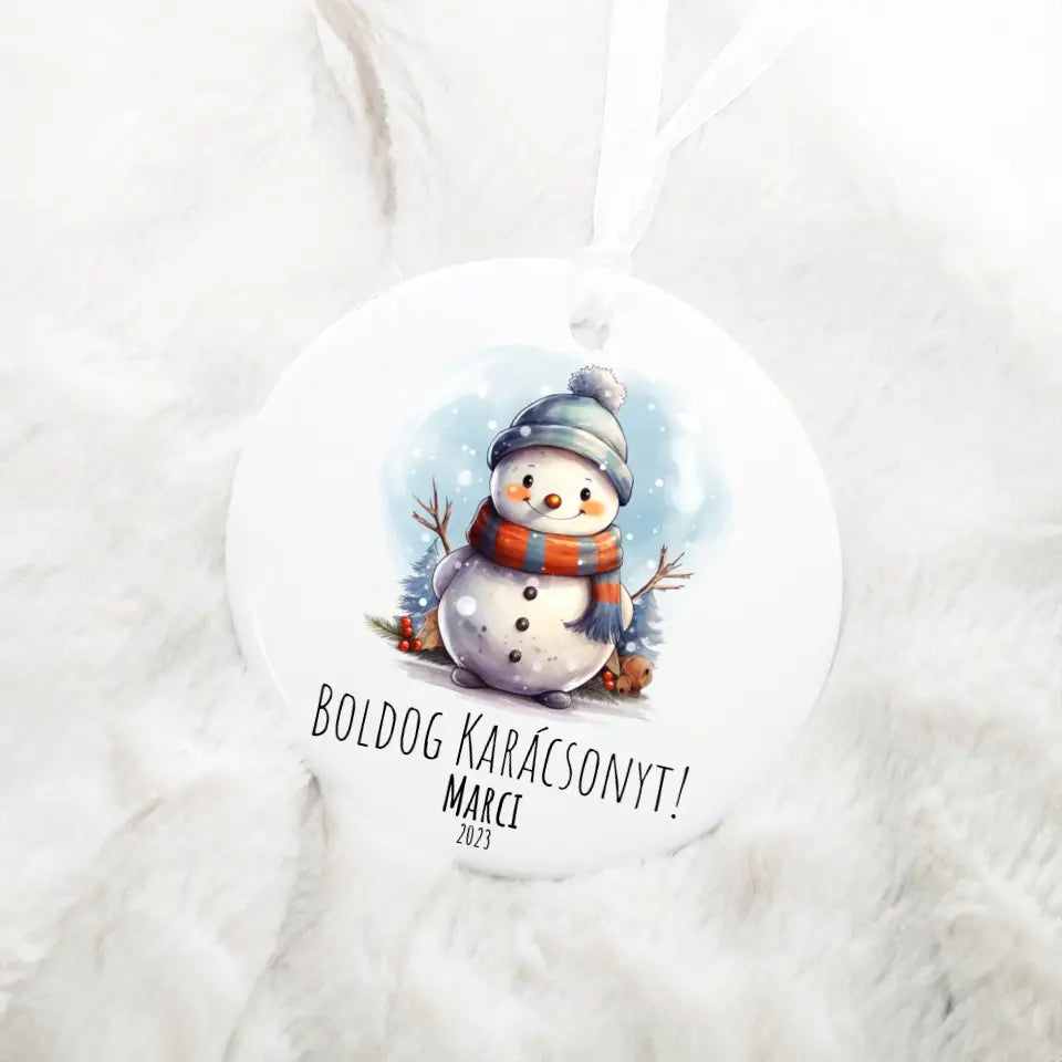 Kerámia karácsonyfa dísz - Hóember