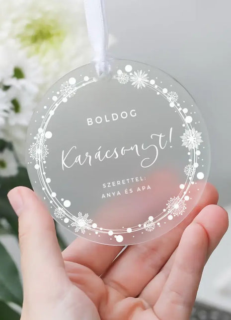 Egyedi opál színű, akril karácsonyfa dísz