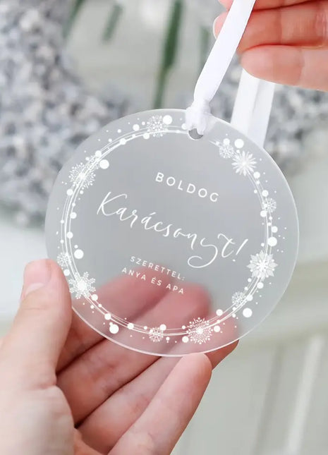 Egyedi opál színű, akril karácsonyfa dísz