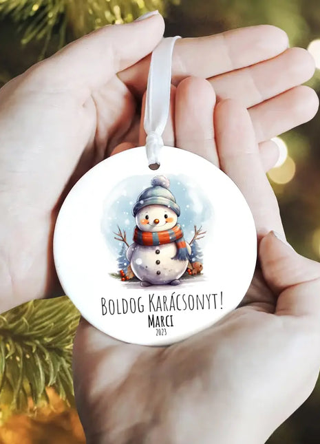 Kerámia karácsonyfa dísz - Hóember