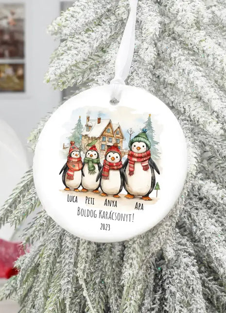 Kerámia karácsonyfa dísz - Pingvin család