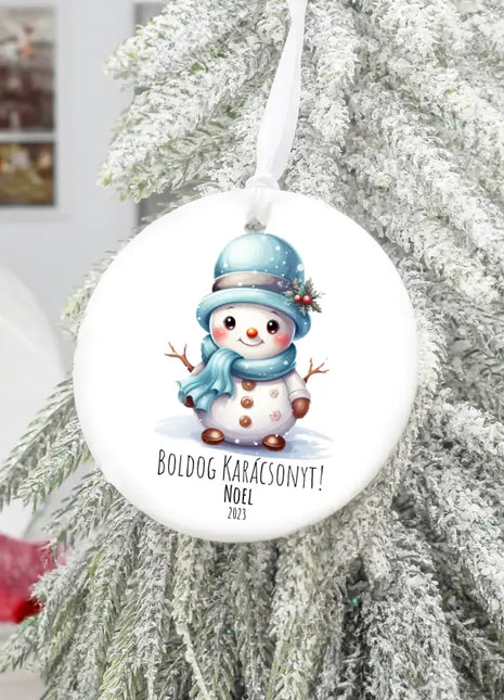 Kerámia karácsonyfa dísz - Hóember