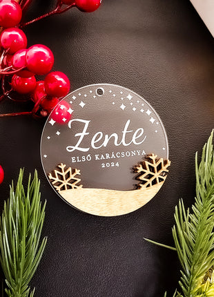 Fa- akril gravírozott dísz HÓPEHELY