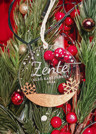 Fa- akril gravírozott dísz HÓPEHELY