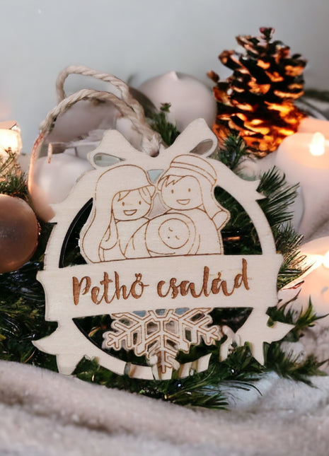 Fából készült karácsonyi dísz, Anya - Apa - Baby