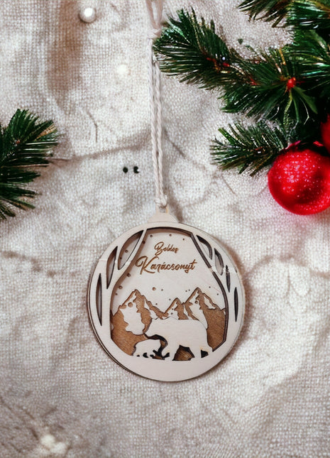 Fából készült karácsonyi dísz, Medve és bocsa