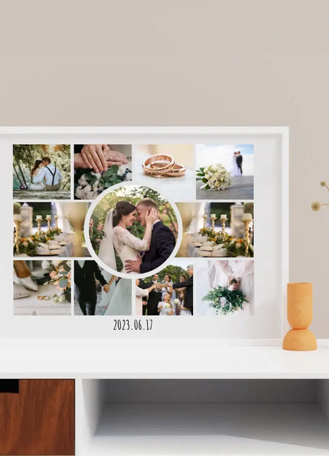 11 darabos fotókollázs, kör alakú középrésszel